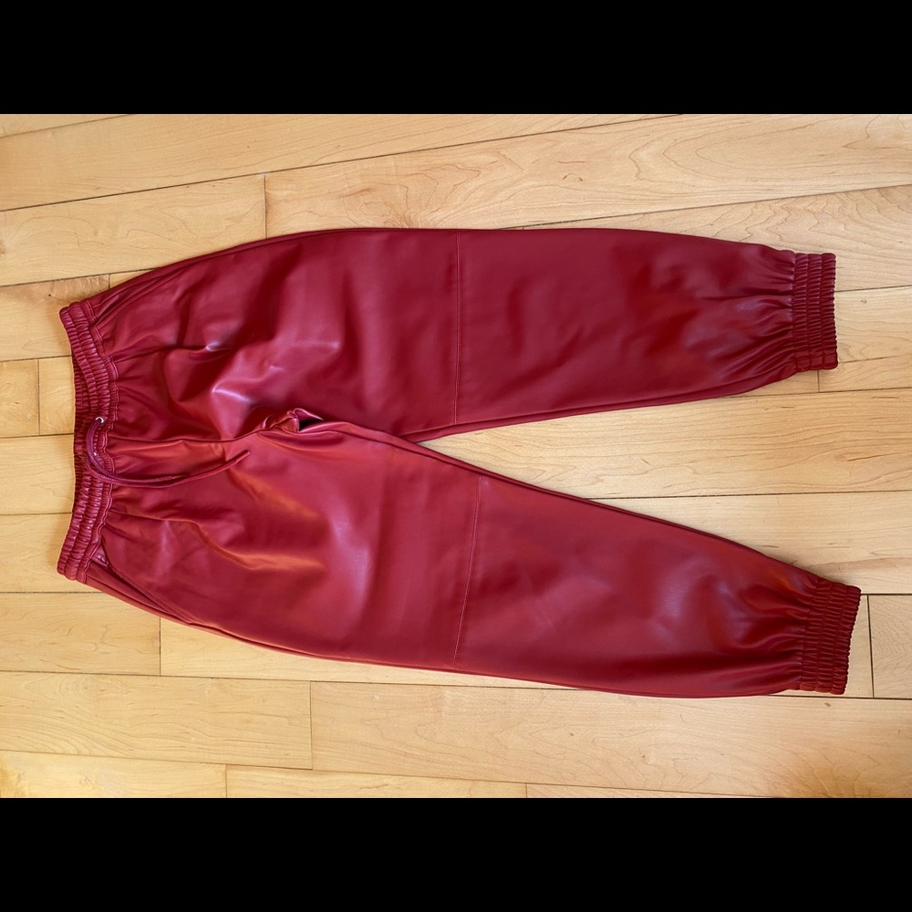Zara red leather joggers